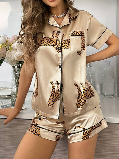 Leopard Satin Short Pyjama Set