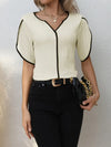 Contrast Trim Ribbed Blouse