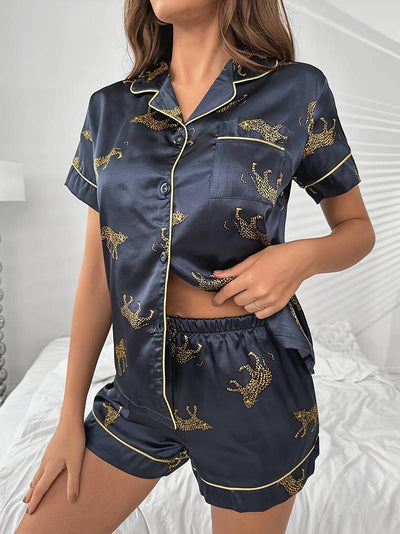 Leopard Satin Short Pyjama Set