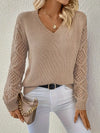 Crochet Sleeve V-Neck Knit Sweater