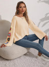 Embroidered Crochet Knit Pullover